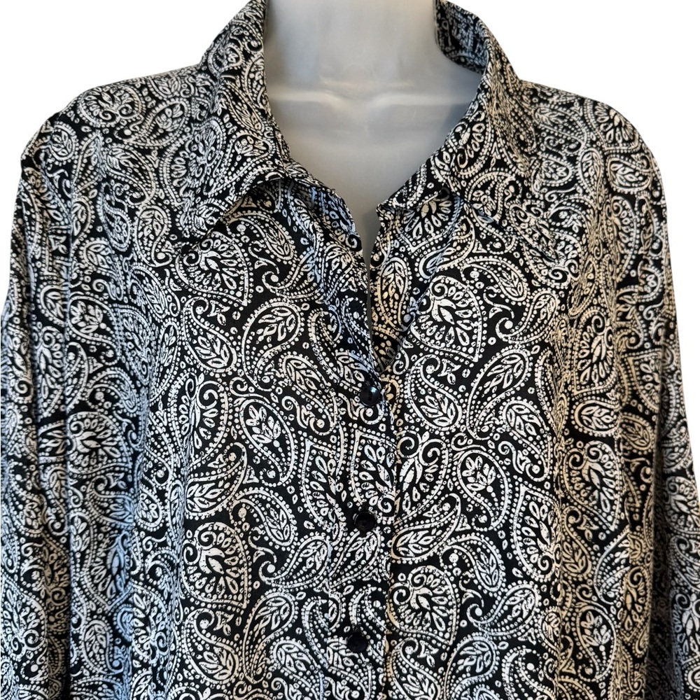 Coldwater Creek NO IRON Black/White Paisley Button Down Shirt PLUS: 3X #9 - Picture 2 of 8